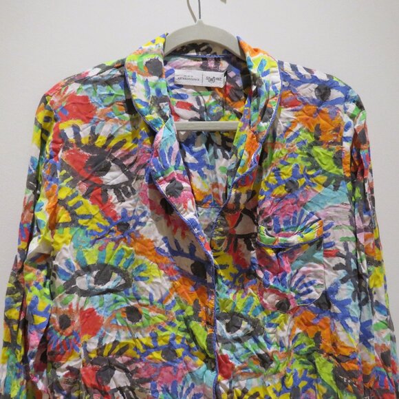 ANTHROPOLOGIE SPOGART Rainbow Eye Pajama Top Abstract Multicolor Lounge - Size M - Picture 3 of 11